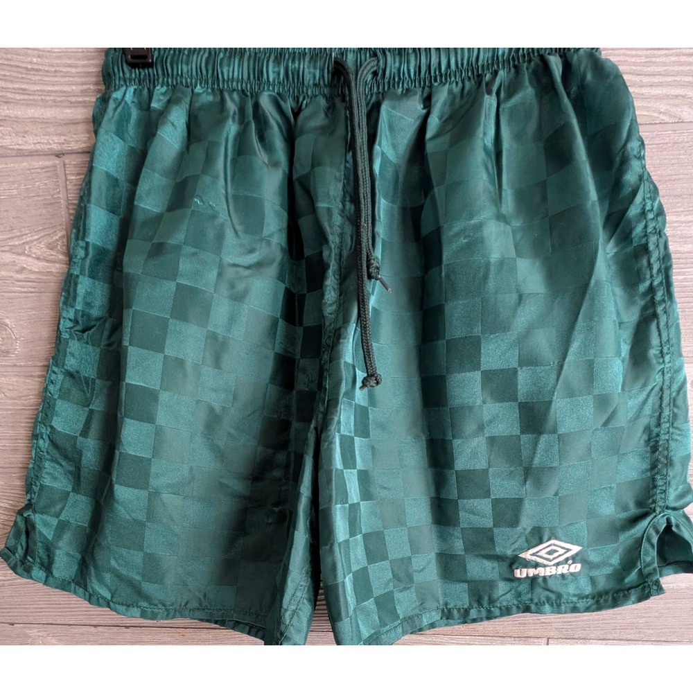 Vintage Umbro Soccer Shorts Green Checkered 90s Mens Large Made In USA